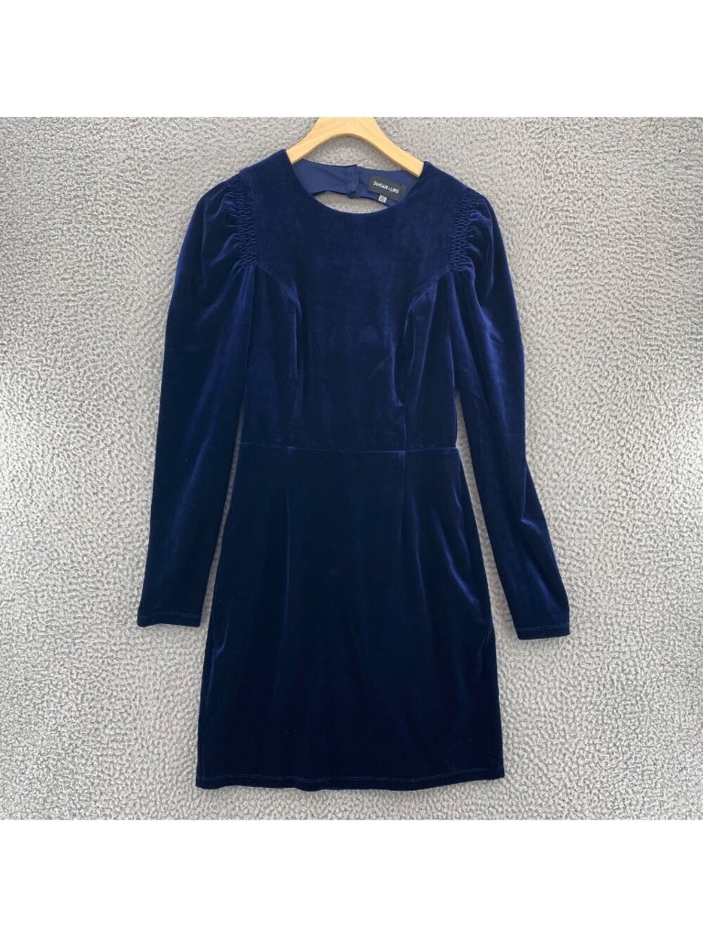 SugarLips Dress Women Extra Small Blue Velvet Sheath Puff Long Sleeve Cutout NWT